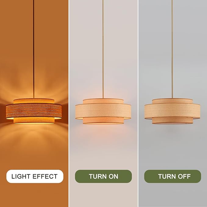 Farmhouse 23.6" Large Drum Rattan Chandelier 6-Lights Vintage Boho Rattan Chandelier Retro Vintage Bamboo Drum Chandeliers for Dining Room, Kitchen Island, Living Room, Bedroom