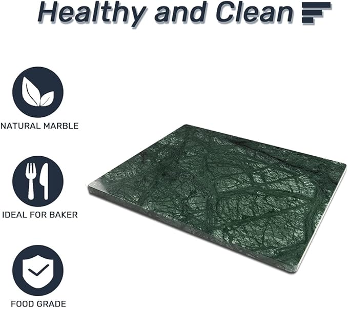 Natural Green Marble Cutting Board,16x12x0.5 Inch, Marble Pastry Board Hand Craft Slab with Non-Slip Feets for Cheese, Dough and Chocolate Tempering.
