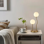 Mid Century Gold Globe Table Lamp 2-Light Orb Modern Beside Desk Table Light with Milk White Glass Shade Metal Base Nightstand Lamp for Bedroom Bedside