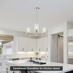 Brushed Nickel Chandeliers for Dining Room Farmhouse Chandelier Fixture with Clear Glass Shades 3 Light Kitchen Island Lighting Pendant Light Fixture for Dining Room Living Room Bedroom
