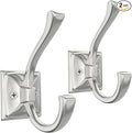 2 Pack Brushed Nickel Towel Robe Hooks, Coat Hooks for Wall Hanging Hat, Key, Bag, Mudroom Hook Entrance Bathroom Door Decorative Heavy Duty Hats Hanger