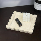 Square Marble Decorative Tray with Scalloped Edge, Luxury Natural Stone Bathroom Vanity Tray, Dresser Top Perfume Coffee Home Kitchen Sink Tray, Key Trinket Ring