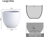 DTY Signature Mount Belford Lightweight and Durable Modern Fiberstone Egg Shaped Planter for Indoor Outdoor Drainage Hole & Rubber Plug Weather Resistant, 15" H x 18" Dia, 5.5" Opening - Large, White