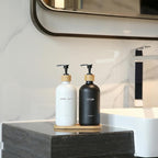 Black and White Soap Dispenser Bathroom Set with Hand Soap Dispenser and Lotion Dispenser, Bamboo Pumps & Tray Suitable for Bathroom Counter Decor. (White&Black)