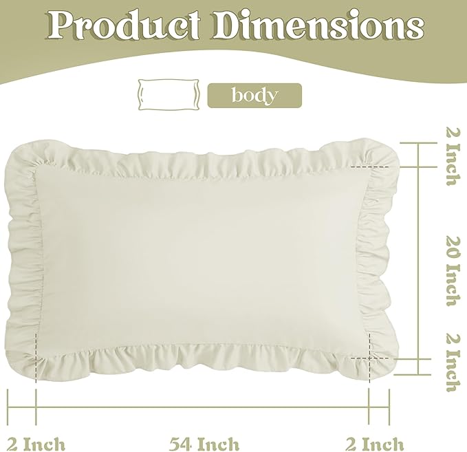 KKJIAF Ruffle Body Pillow Cases Set of 1, Ruffled Pillow Covers with Envelope Closure, Wrinkle Resistant Ruffled Long Pillow Shams 20" x 54", Beige