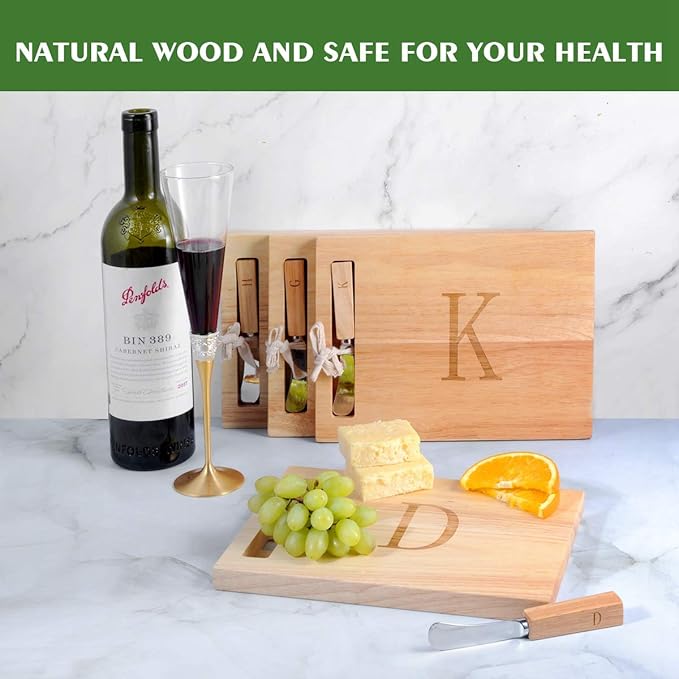 Miicol Wood Charcuterie Board, Monogram Cheese Board 10 Inch, Personalized Initial Cutting Board with Spreader, Unique Housewarming Gift, Ideal for Kitchen, Home, Letter D