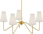 Electro bp;30" Dia 5-Arm Classic Chandeliers Polished Gold with White Linen Shades,Ceiling Light Fixture for Dining Room,Living Room,Entryway,E12,200W