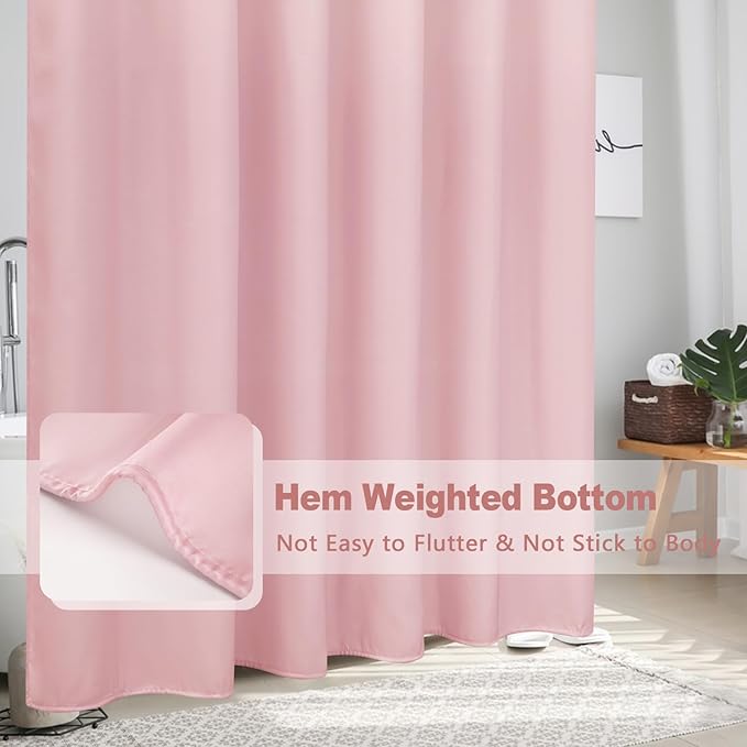 AooHome Fabric Small Shower Curtains, Cloth Ombre Pink Shower Curtain Sets, Washable Fabric Pink and White Shower Curtain, Rustic Farmhouse Bathroom Shower Curtains, 36x72 Inches