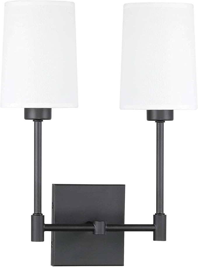 XiNBEi Lighting Wall Lamp, 2 Light Black Bedroom Wall Light with Fabric Shade for Bedside & Living Room XB-W1215-2-MB