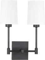 XiNBEi Lighting Wall Lamp, 2 Light Black Bedroom Wall Light with Fabric Shade for Bedside & Living Room XB-W1215-2-MB