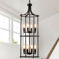 Foyer Chandeliers for High Ceilings, Lantern Tiered Black Chandelier Light Fixture Metal Modern Farmhouse Pendant Lights for Kitchen Island Entryway, Staircase, Living Room, Dinning Room