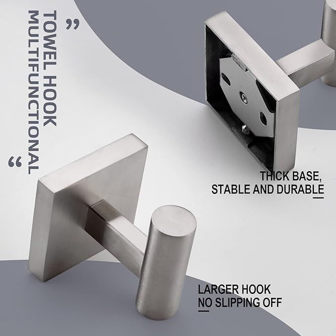 KOKOSIRI Robe Hook Bathroom Towel Coat Hooks for Bath Kitchen Wall 3 Pack Brushed Nickel Stainless Steel B1013BR-P3