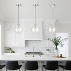 Brushed Nickel Pendant Lights Kitchen Island 2 Pack, 8" Large Globe Glass Hanging Light Fixtures, Modern Kitchen Pendant Lighting Over Island for Sink Bathroom, OS-JJ528-2PBN