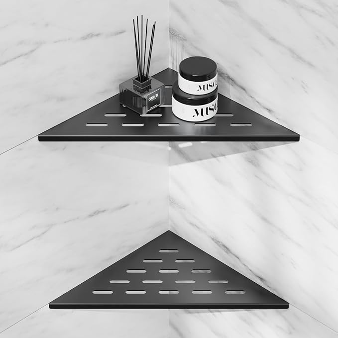 Corner Shower Shelf 10" Slot Design Recessed Shower Shelves for Tiled Wall, 304 Stainless Steel Corner Shelves for Bathroom Organizer, Matte Black, 2 Pack