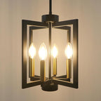 4-Light Farmhouse Chandelier Dining Room, Modern Black and Gold Chandelier For Foyer, Geometric Pendant Light Kitchen Island, Industrial Hanging Light Fixture For Entryway, Kitchen, Bedroom, Stairway