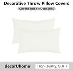 decorUhome Chenille Cream White Throw Pillow Covers 12x20 Inch Set of 2, Decorative Soft Couch Pillow Covers Solid Dyed Accent Velvet Farmhouse Neutral Rectangle Pillow Cases for Sofa Bed Living Room