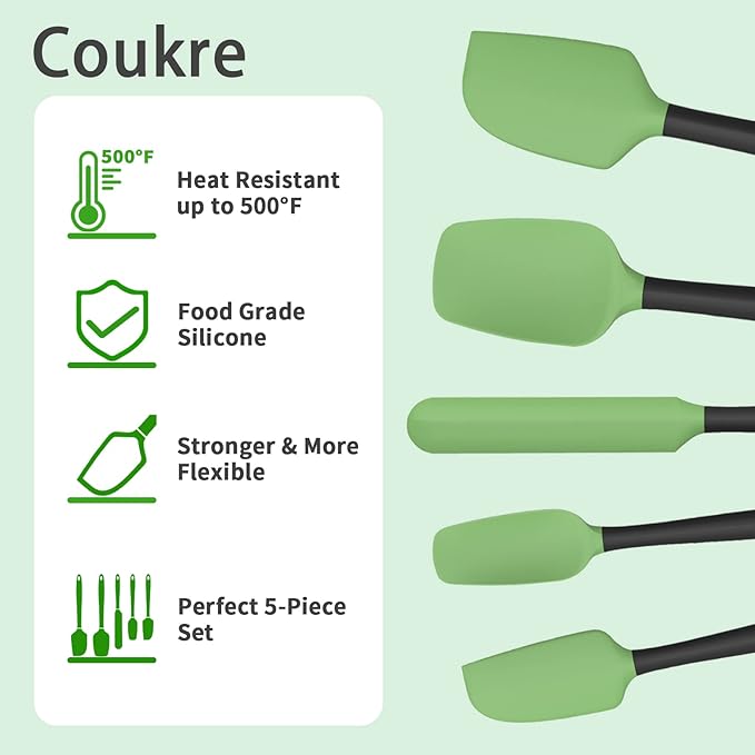 Coukre Silicone Spatula Set of 5,High Temperature Resistant, Food Grade Silicone, Dishwasher Safe, for Baking, Cooking (Grass Green)