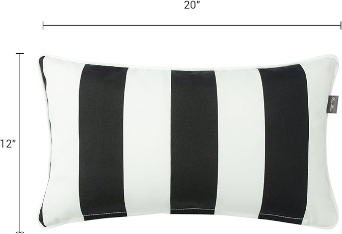 FUNHOME Outdoor Lumbar Pillows for Patio Furniture,12x20 Inch Decorative Pillows Set of 2 with Insert,Hidden Zipper Water Resistant Headrests for Sofa Couch Chair(Black White Stripe)