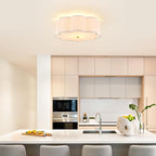 Modern Drum Semi Flush Mount Ceiling Light 17.71" Modern 3-Lights Gold Drum Ceiling Lighting Fixture Vintage Linen Ceiling Lamp for Laundry Room, Kitchen, Basement, Bedroom