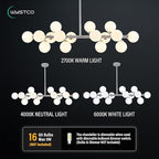 16-Light Globe Sputnik Chandelier, Mid Century Modern Light Fixture Over Table, Chrome Silver Linear Chandeliers for Dining Room and Kitchen Island (Milk White Glass Bubble Shades, 40 Inch)