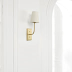 Vintage Brass Wall Sconce 1-Light, Linen Fabric Shade Wall Lamp Hardwired Indoor Wall Light for Bedroom Living Room Vanity Bathroom