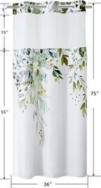 QiyI No Hook Shower Curtain with Snap in Fabric Liner, Sage Green Eucalyptus Shower Curtain with See Through Top Window, Waterproof Washable Cloth Ringless Shower Curtain Set for Bathroom, 36 x 75