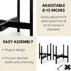 Fox & Fern Adjustable Plant Stand Indoor — 8 to 12 Inch Premium Mid Century Bamboo Plant Stand with Adjustable Width; Plug In Design; Easy to Assemble; Two Heights - For 8, 9, 10, 11 & 12 Inch Pots