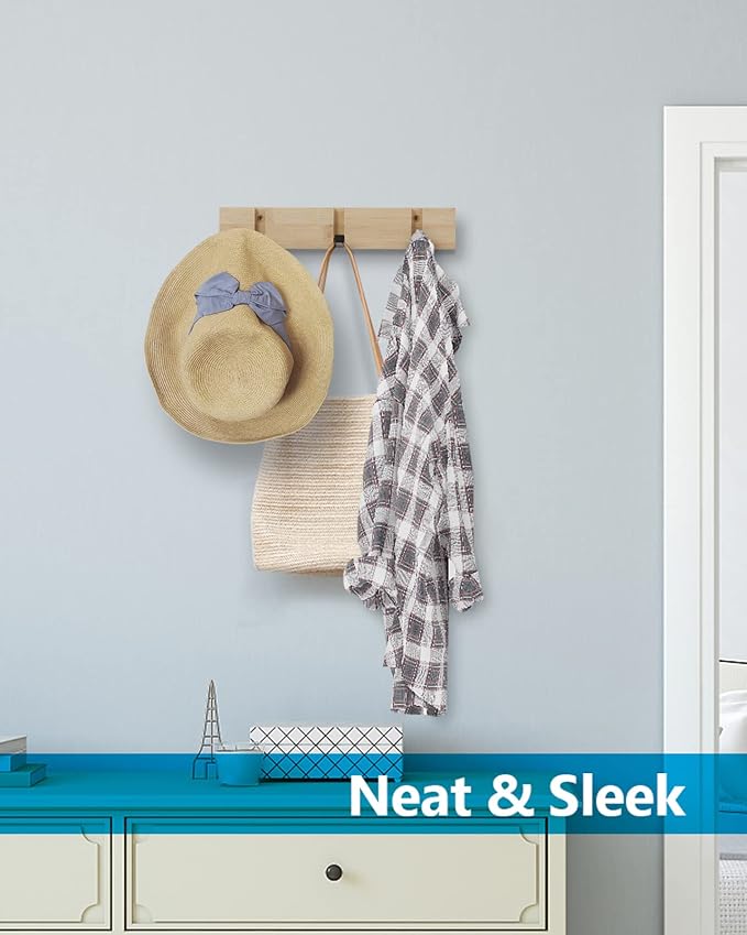 JSVER Coat Rack Wall Mount Coat Hooks, Coat Hooks Wall Mounted with 3 Standard Retractable Hooks, Space-Saving Coat Rack for Entryway, Hallway, Bathroom, Living Room, Bedroom