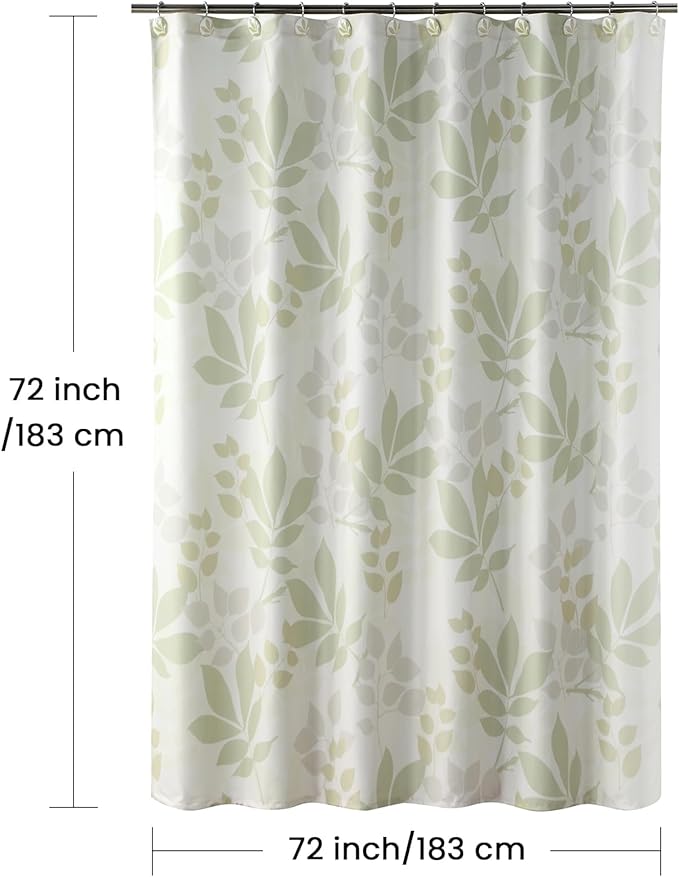 Fabric Shower Curtain, Sage Green Plant Leaf Shower Curtains for Bathroom, 72" W x 72" H