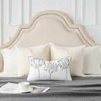 Sunkifover Decorative Lumbar Pillow Cover 14x24 Inch Grey and White Cotton Embroidery Cute Flower Throw Pillowcase Cushion Cover for Bed Bedroom, Living Room, Sofa