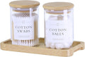 Qtip Holder with Vanity Tray - 2 Pack Glass Apothecary Jars with Lids, Cotton Ball Swab Pad Floss Pick Holder, Bathroom Organizers Jars Containers Canisters Accessories Set