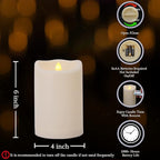 Waterproof Outdoor Flameless Candles with Remote and Timers, 1000 Hours Battery Operated Large LED Flickering Pillar Candles, Ivory Plastic, Set of 2 (D 4" x H 6")