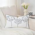 Sunkifover Decorative Lumbar Pillow Cover 14x24 Inch Grey and White Cotton Embroidery Cute Flower Throw Pillowcase Cushion Cover for Bed Bedroom, Living Room, Sofa