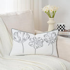 Sunkifover Decorative Lumbar Pillow Cover 14x24 Inch Grey and White Cotton Embroidery Cute Flower Throw Pillowcase Cushion Cover for Bed Bedroom, Living Room, Sofa