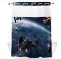 Funny Planet Science Fiction Movie Theme Universe War Cool Shower Curtain with Snap in Fabric Liner Set, Detachable Liner, See Through Mesh Top Window, Waterproof Washable 72" W x 74" H