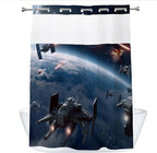 Funny Planet Science Fiction Movie Theme Universe War Cool Shower Curtain with Snap in Fabric Liner Set, Detachable Liner, See Through Mesh Top Window, Waterproof Washable 72" W x 74" H