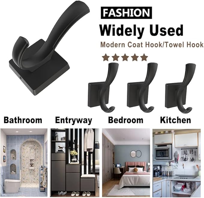 Black Wall Hooks Coat Hook, Towel Hooks Robe Hook for Bathroom, Entryway Mudroom Hooks for Hanging Coat Key Hat Backpack (8 Pack, Black)