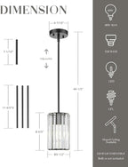 Crystal Pendant Light, Mini Chandelier with Matte Black Finish, Modern Hanging Light Fixture for Kitchen Dining Room Bedroom, CKPL5510-1P-BK