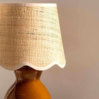 BoutiqueRugs Liliac Boho Ceramic and Jute Bedside Table Lamp for Bedroom Nightstand - End Side Lighting for Living Room - Shade Rattan - Rust, Brown, Beige - 15" H