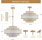 19.7" Gold Drum Chandelier with White Linen Lampshade 4-Light Modern Farmhouse Chandelier Light Fixture for Living Room, Dining Room, Kitchen Island, Foyer, Entryway, Bedroom