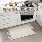 Savi Home Cotton Woven Jacquard Bathroom Rug, Woven Fringe Bathroom Mats, 100% Cotton, Non - Slip Bath Mat, Durable Thick Bath Mat 17”x30” with Fringes, Ivory