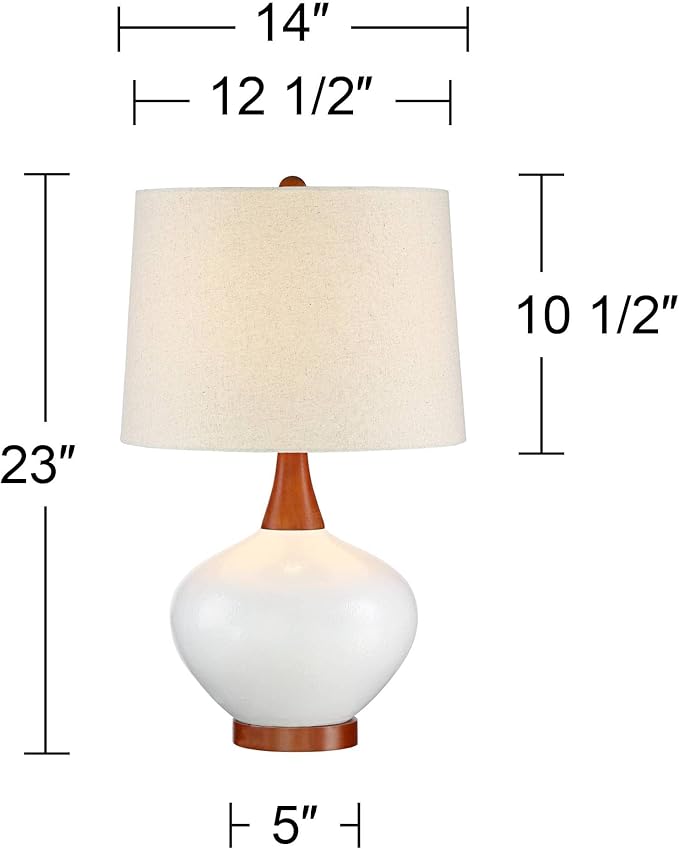 360 Lighting Brice Mid Century Modern Accent Table Lamp 23" High Ivory Ceramic Wood Neck Off White Tapered Drum Shade for Bedroom Living Room House Home Bedside Nightstand Office Family