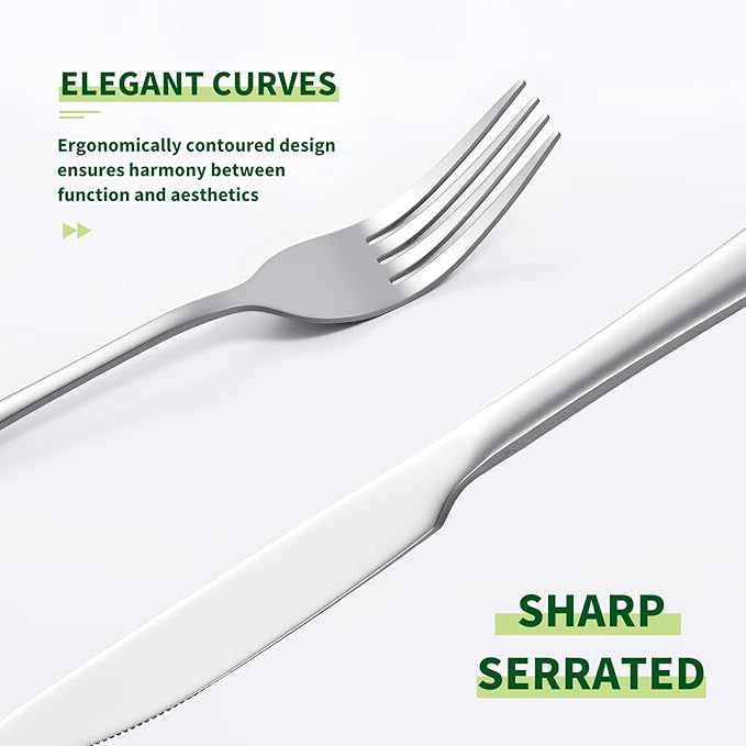 24 Pcs Silverware Set with Steak Knives Service for 4,Stainless Steel Flatware Set,Mirror Polished Cutlery Utensil Set,Home Kitchen Eating Tableware Set,Include Fork Knife Spoon Set (24, Silber)