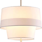Shrine Lighting Double Drum Chandelier, Modern Drum Pendnat Light for Dining Room, D15.7'' x H11'', Adjustable 47'', E12*4 Sockets, White Fabric Lampshade & French Gold Finish Frame
