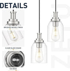 zeyu Pendant Lights Kitchen Island, Modern Kitchen Pendant Lighting Over Island for Dining Room, Brushed Nickel Hanging Lights Fixtures with Clear Glass Shade, ZG33M1L BN