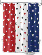 4th of July Shower Curtain, Patriotic Stars Stripes Shower Curtains Set with Hooks, Red White and Blue Independence Day Waterproof Fabric Bathroom Curtains Decor Home Accessories, 60 X 72 Inch Long