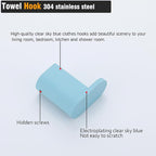 RANDOM Clear Sky Blue Towel Hooks for Bathrooms Round Shower Hooks Stainless Steel Wall Mount Coat Hook.96026-8CKB