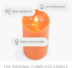 Luminara Flickering Flameless LED Candle, Battery Operated with Timer Function, Russet Orange Pillar 3 x 6.5 Inch, Real Wax Unscented Fall Home Indoor Decor, Remote Ready (Sold Separately), Melted Top