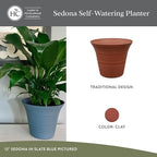 The HC Companies Sedona Round Self-Watering Pot - Lightweight Self Care Planter - Plastic Planter for Herbs & More - Durable Plant Pots for Indoor Plants & Outdoor Plants (12" Clay, Pack of 2)