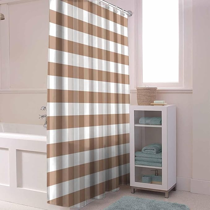 Vandarllin Rustic Brown White Buffalo Check Plaid Pattern Shower Curtain, Farmhouse Shower Curtains Set with Hooks, Waterproof Fabric Bathroom Curtains Decor Home Accessories,72X 96 Inch Extra Long
